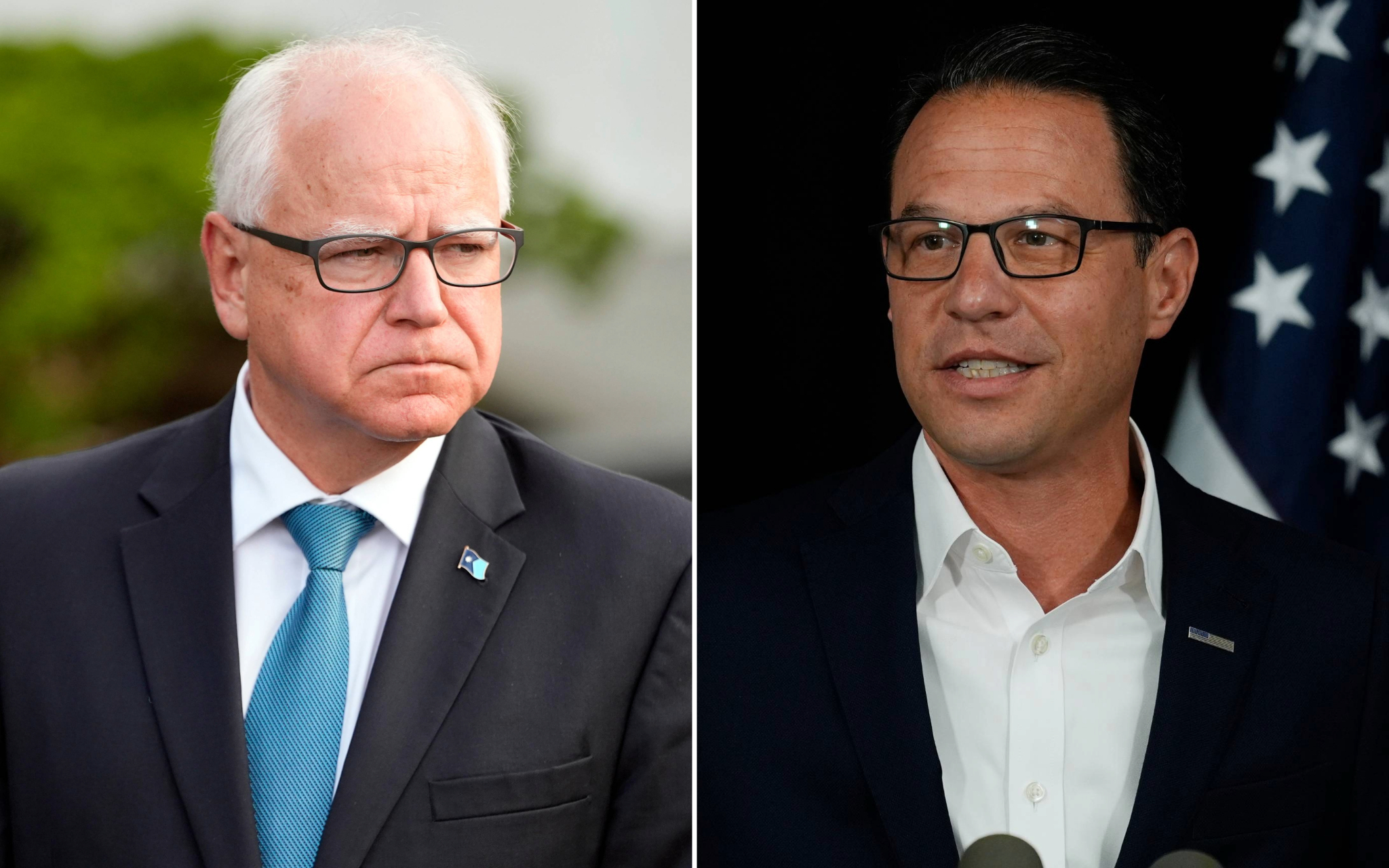 明尼蘇達州州長華茲(Tim Walz,左)及賓州州長夏皮洛(Josh Shapiro,右)。 (AP合成圖/達志影像)