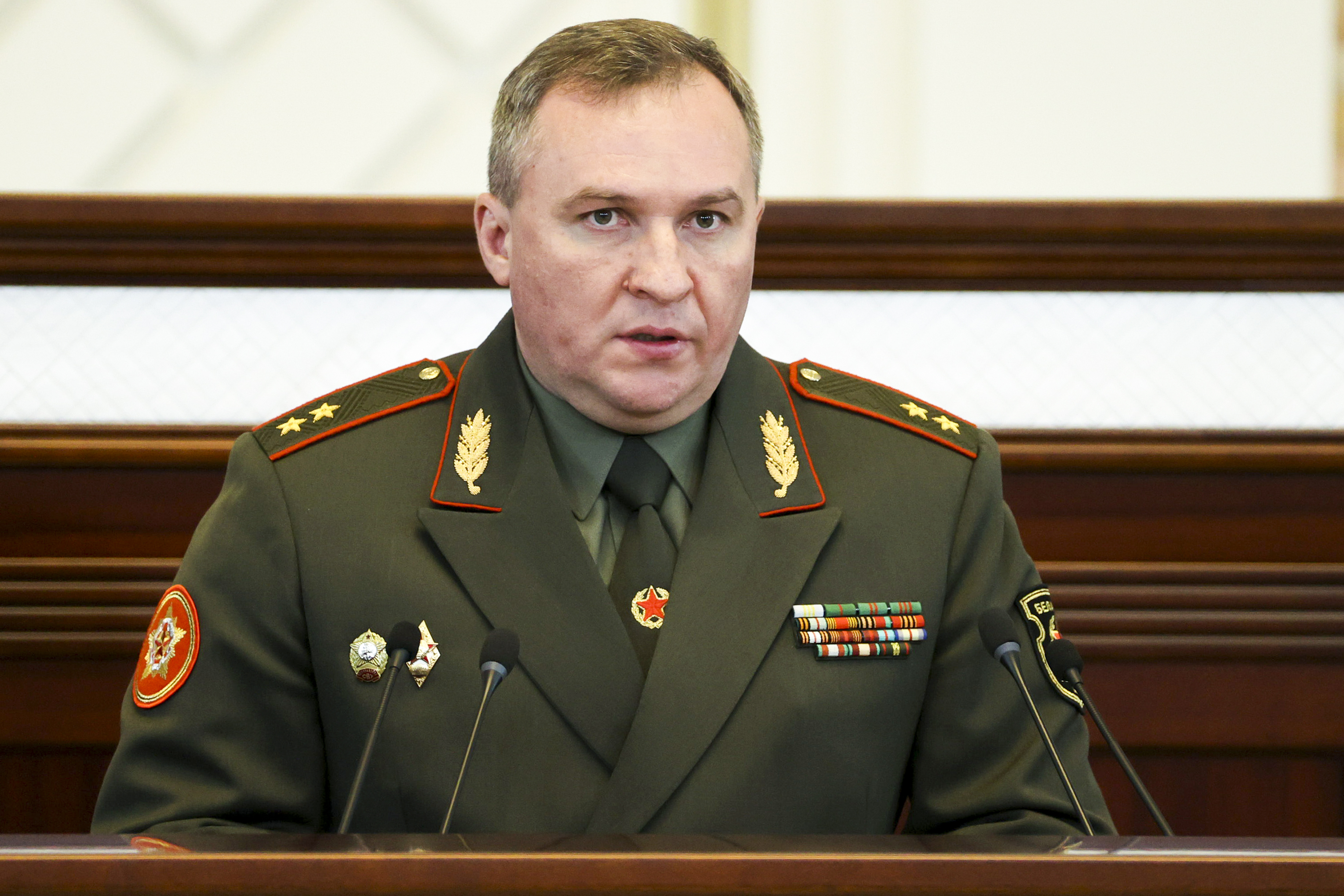 白俄國防部長赫瑞寧(Viktor Khrenin)10日表示，已派出更多軍隊到與烏克蘭接壤的邊境地區進行增援。資料照。(美聯社/達志影像)