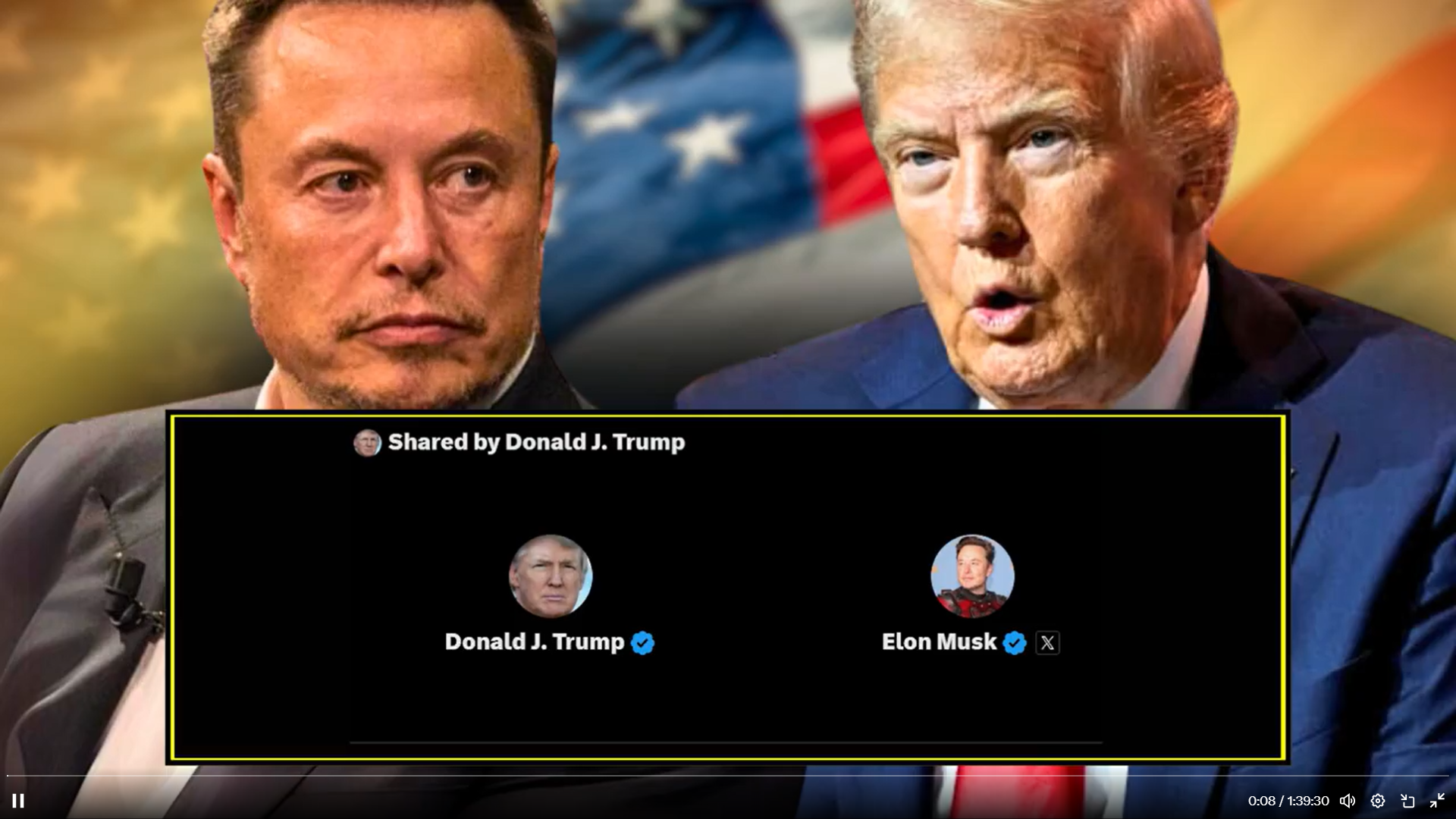 美國共和黨總統候選人川普(Donald Trump)12日與他的超級富豪支持者馬斯克(Elon Musk)於X平台上直播進行了一場暢談。（圖：X平台@elonmusk）