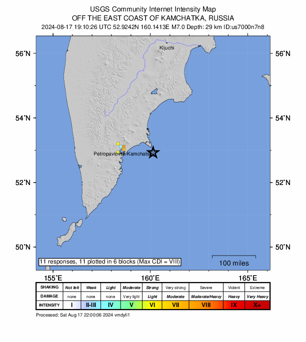 俄羅斯堪察加半島外海18日發生規模7.0地震。 (圖:USGS)