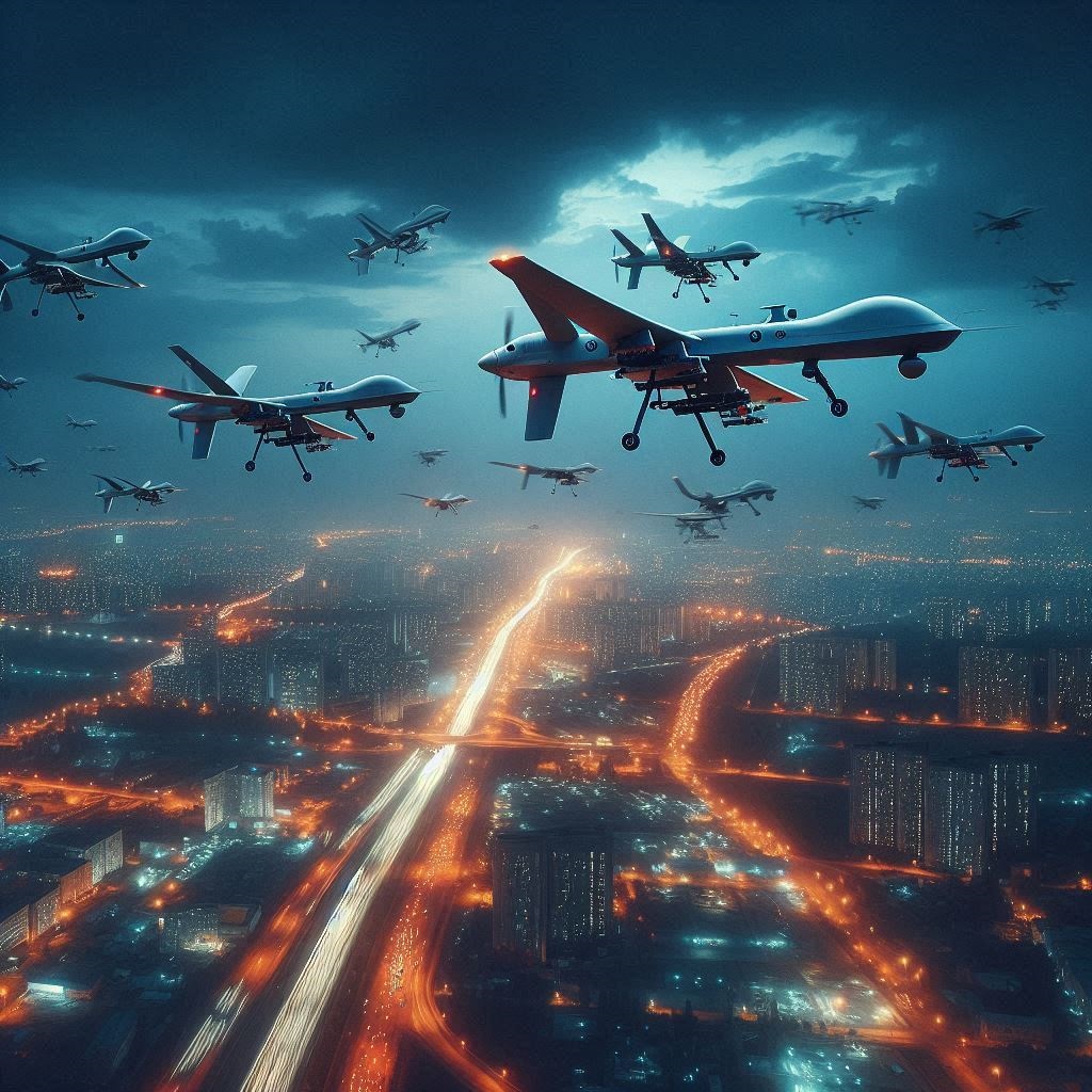 在美烏會談前夕，烏克蘭發動無人機夜襲莫斯科，俄杜莫迪多沃(Domodedovo)地區引發大火。(AI生成圖)