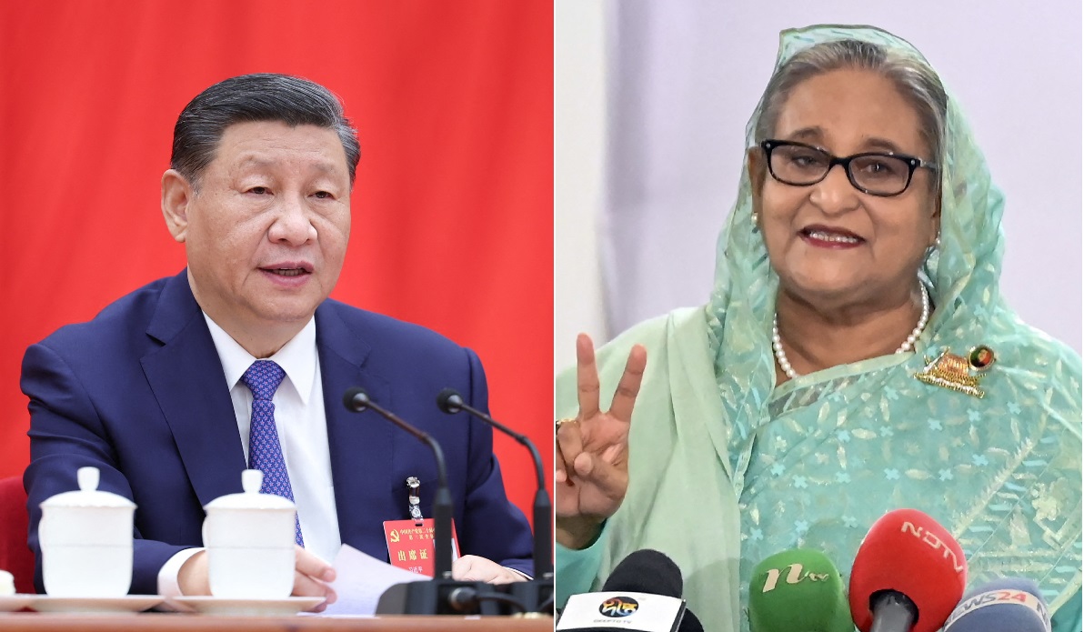 孟加拉前總理哈希納(右)與中國國家主席習近平。(合成圖：法新社)