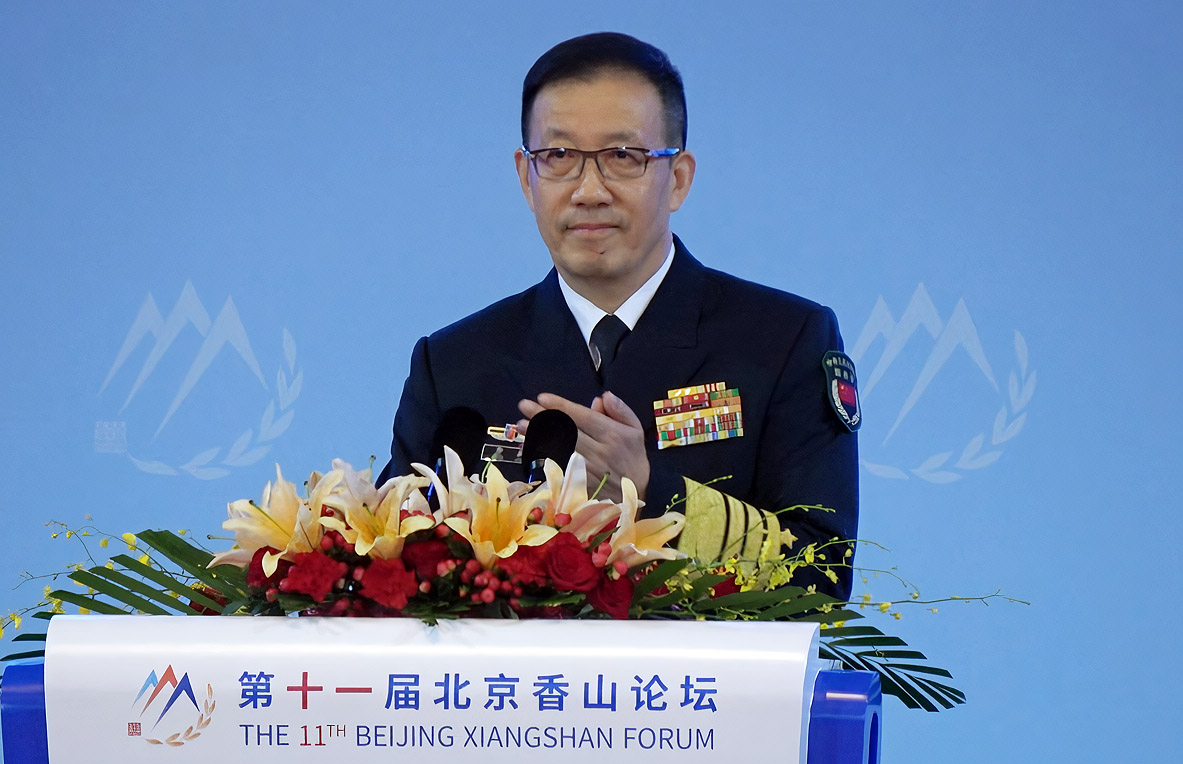 圖為中國國防部長董軍出席香山論壇開幕式。(圖：中央社)