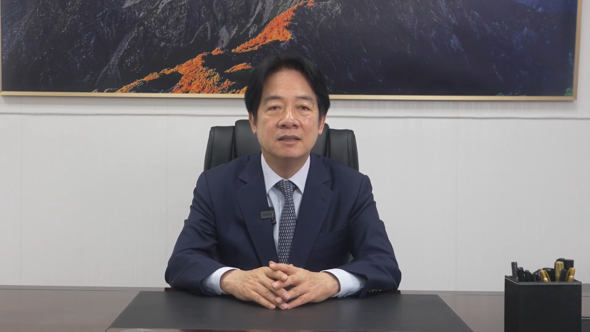 賴清德總統21日以民進黨主席身分，透過錄影為「挪威自由黨全國黨代表大會」致詞。(民進黨提供)