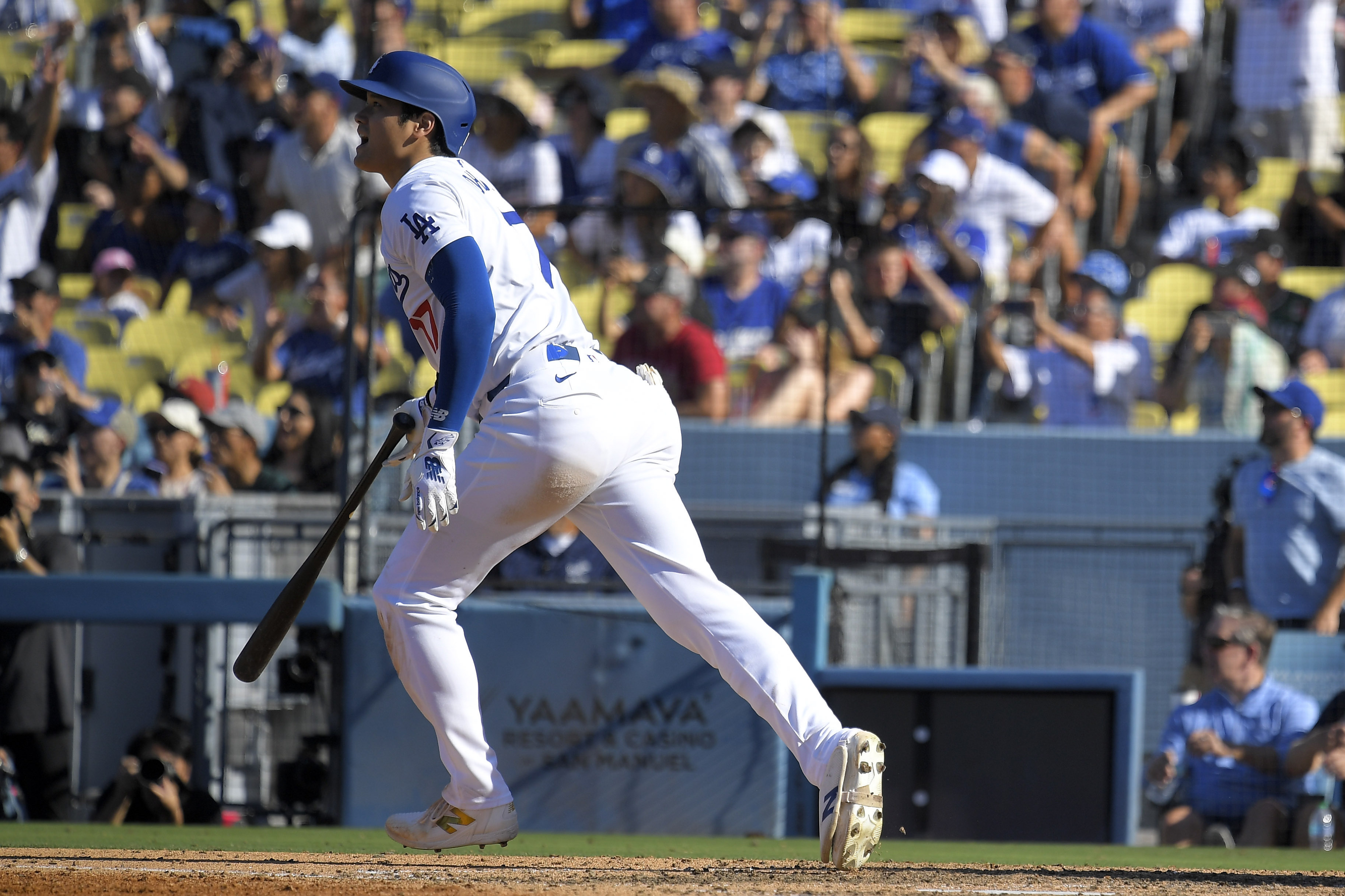 大谷翔平22日在九局下半敲出第53發全壘打。(美聯社／遠志影像)