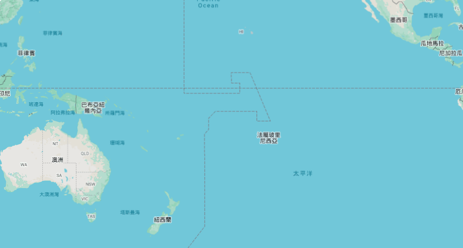 法屬玻里尼西亞(French Polynesia)位置圖。(google map)