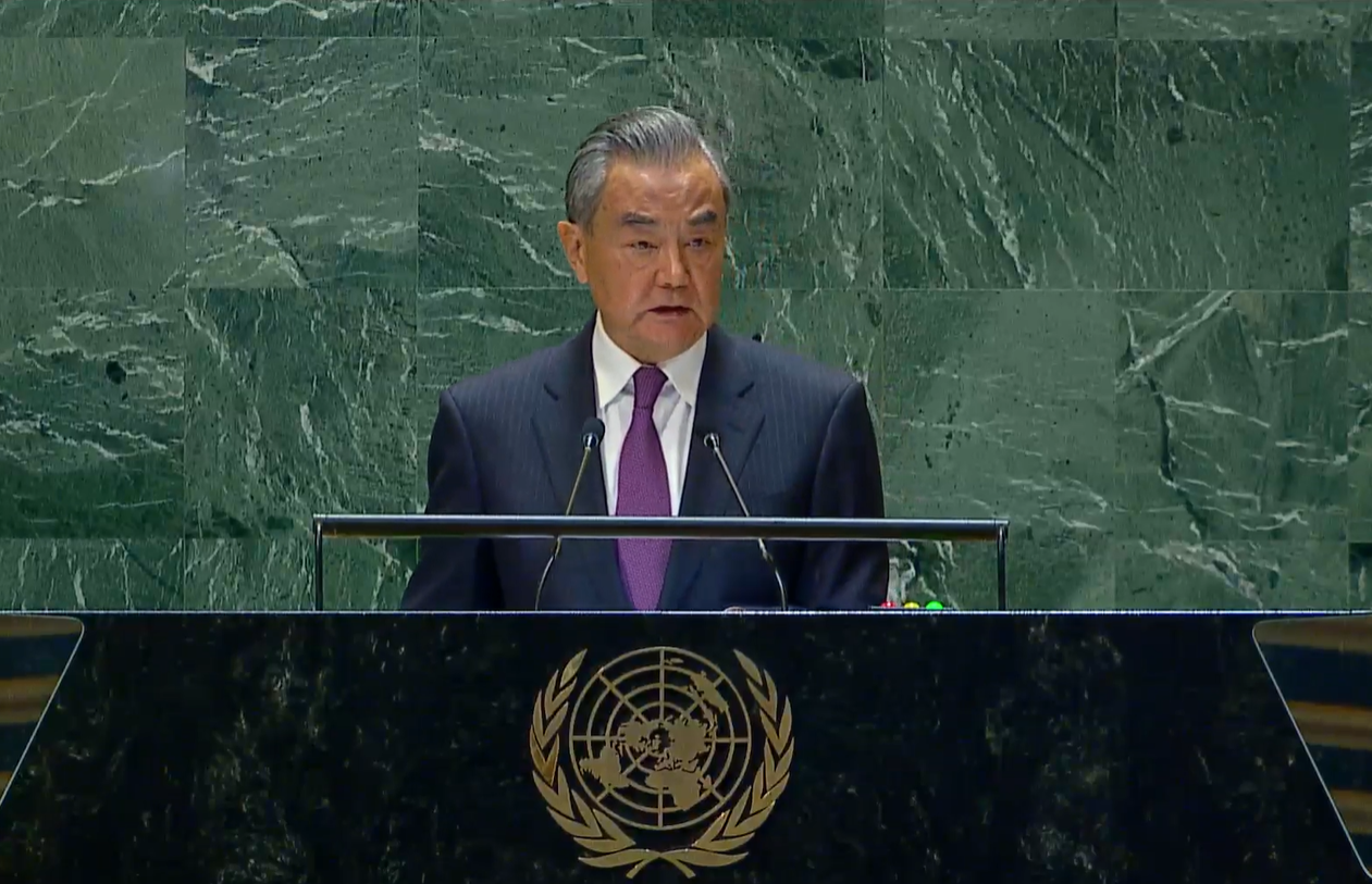 中國外交部長王毅(圖)今天(14日)告訴以色列外長卡茲，加薩的「人道災難」應該結束。(資料照/翻攝UN Web TV)