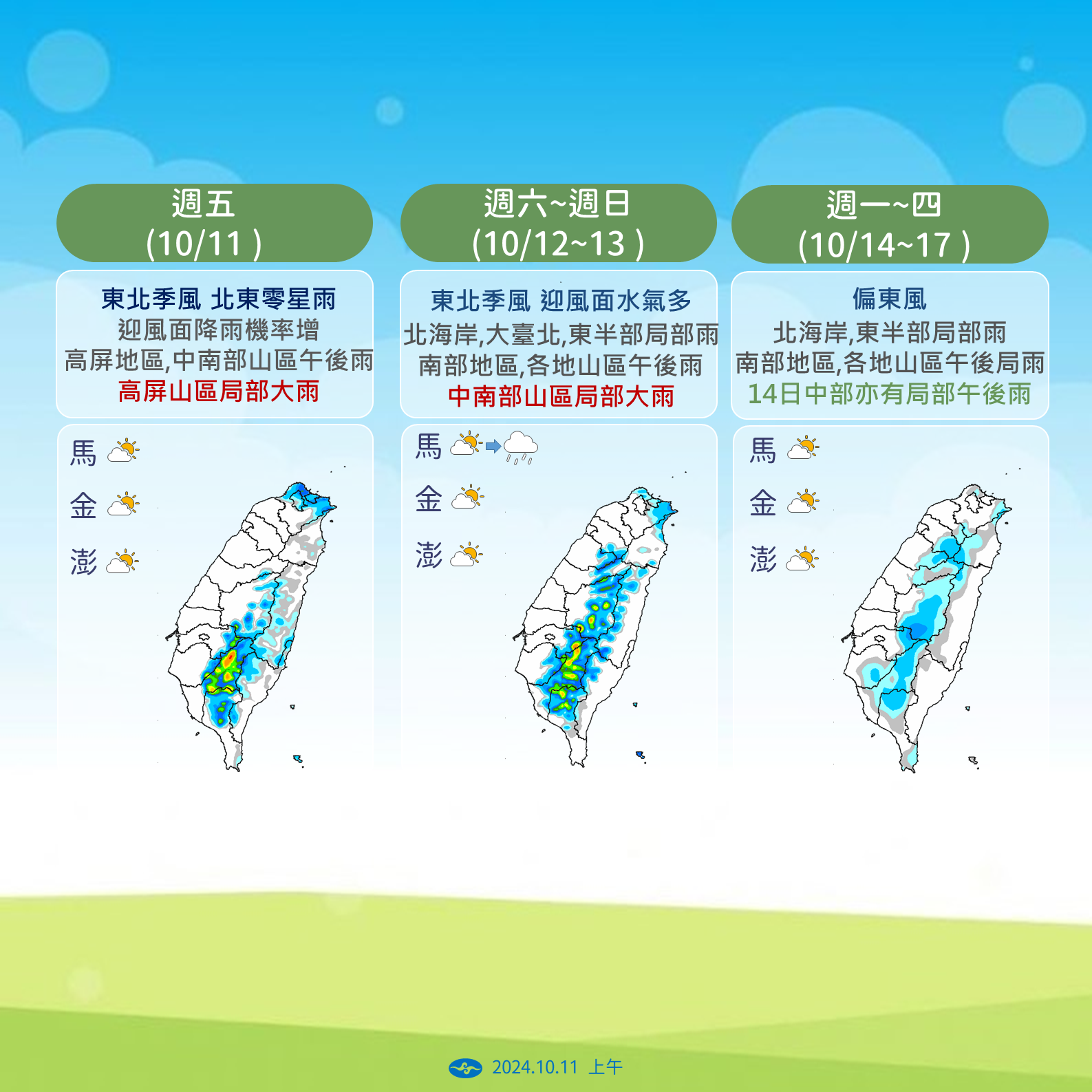 周末風向變，下周全台迎秋高氣爽好時節。(圖：氣象署)