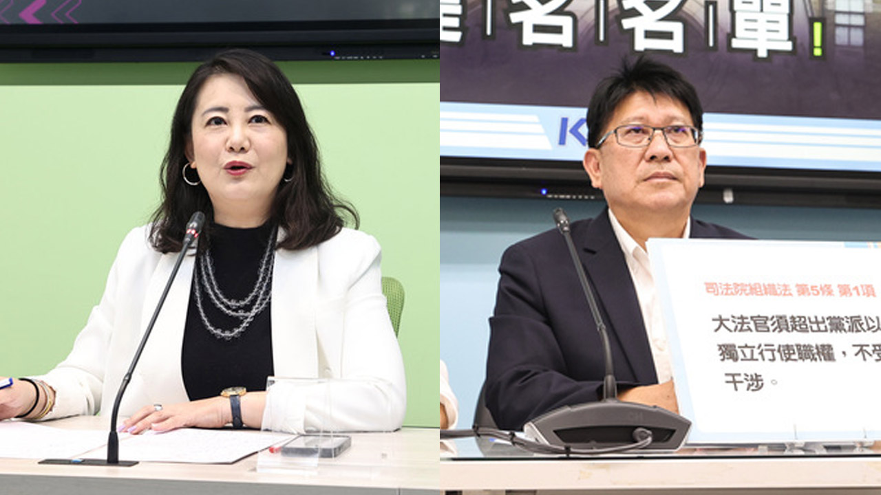 立法院內政委員會20日將排審選罷法修正草案，其中國民黨立委提案增訂「罷免同意票超過被罷免人當選票數」規定惹議。右為國民黨團書記長林思銘、左為民進黨團幹事長吳思瑤。資料合成照。(圖:中央社)