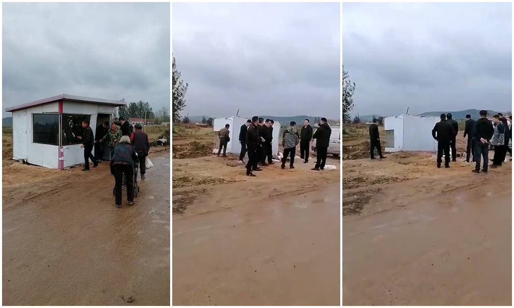 沂南縣鄉政府派人推倒村民的守護所。(圖：作者提供)