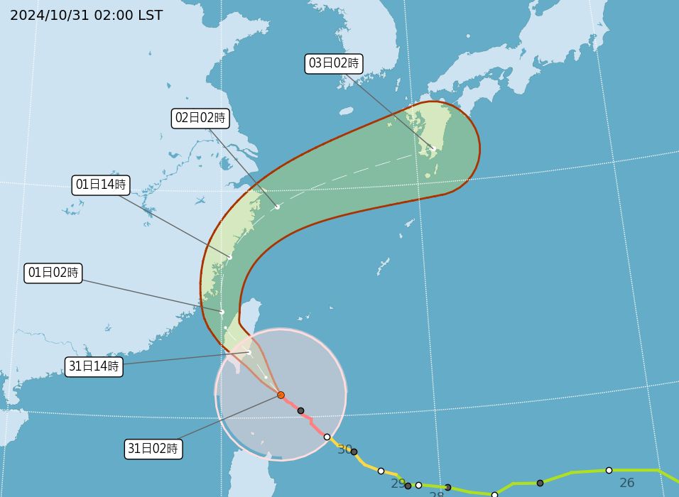 康芮移動速度快 預估午後登陸晚間出海。 (圖:中央氣象署)