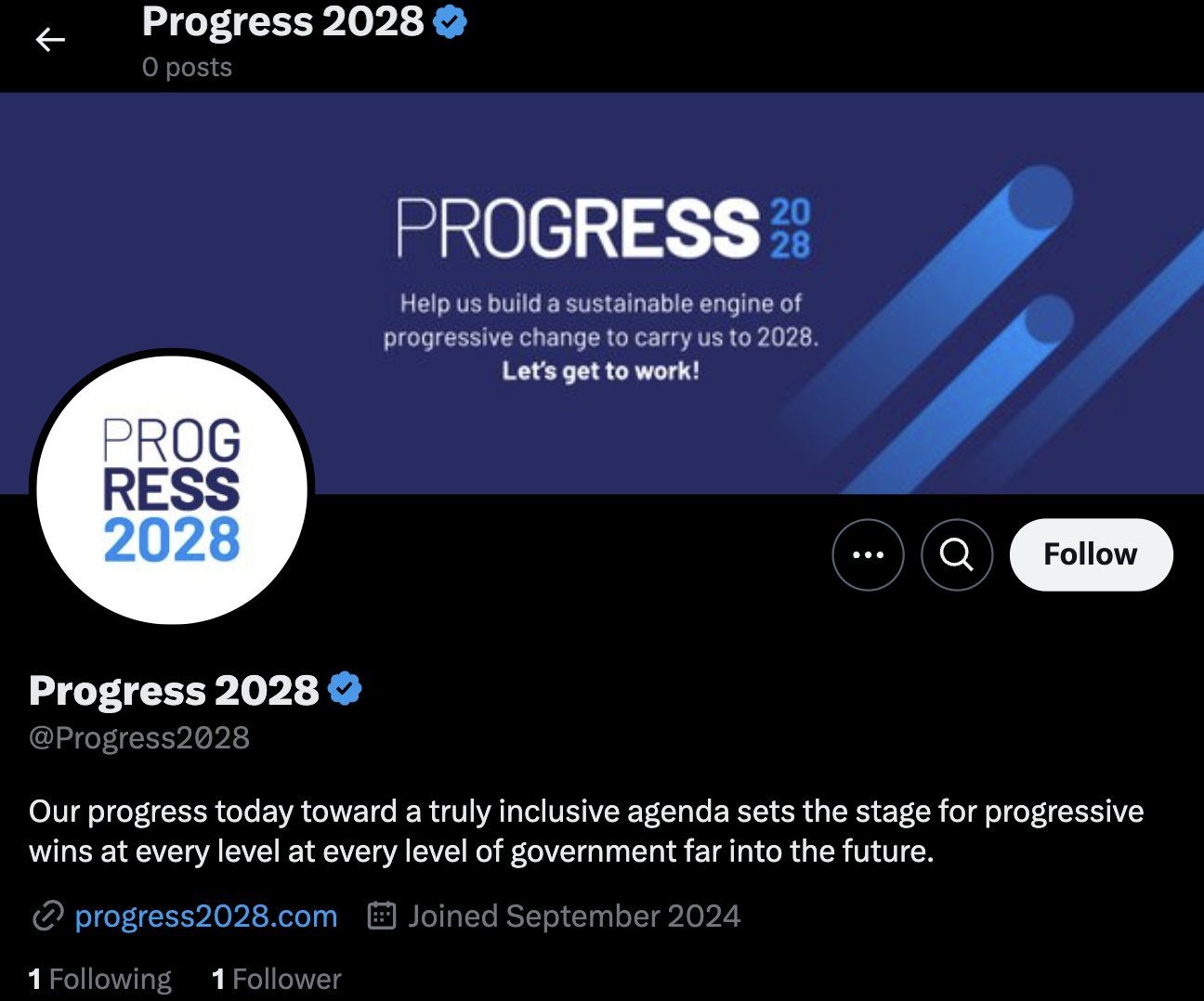 「進步2028」（Progress 2028）網站。 (圖:X平台)