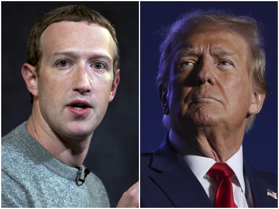 Meta執行長祖克柏(Mark Zuckerberg，左)與總統當選人川普(Donald Trump，右)。(合成圖/AP/達志影像)
