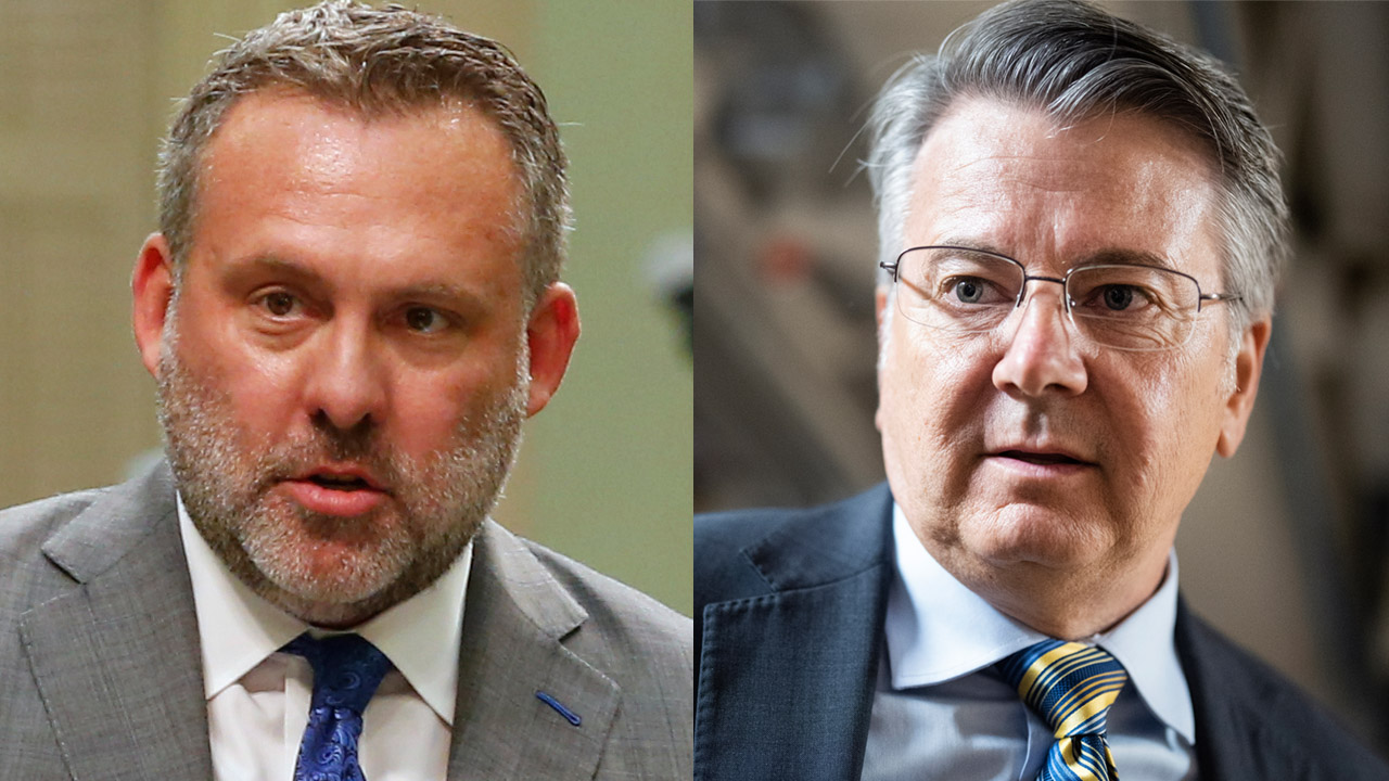 美聯社27日報導，美國眾議院選舉，民主黨候選人葛瑞(Adam Gray，左)在最新計票中，以105票反超共和黨對手杜華德(John Duarte，右)。資料合成照。(美聯社/達志影像)