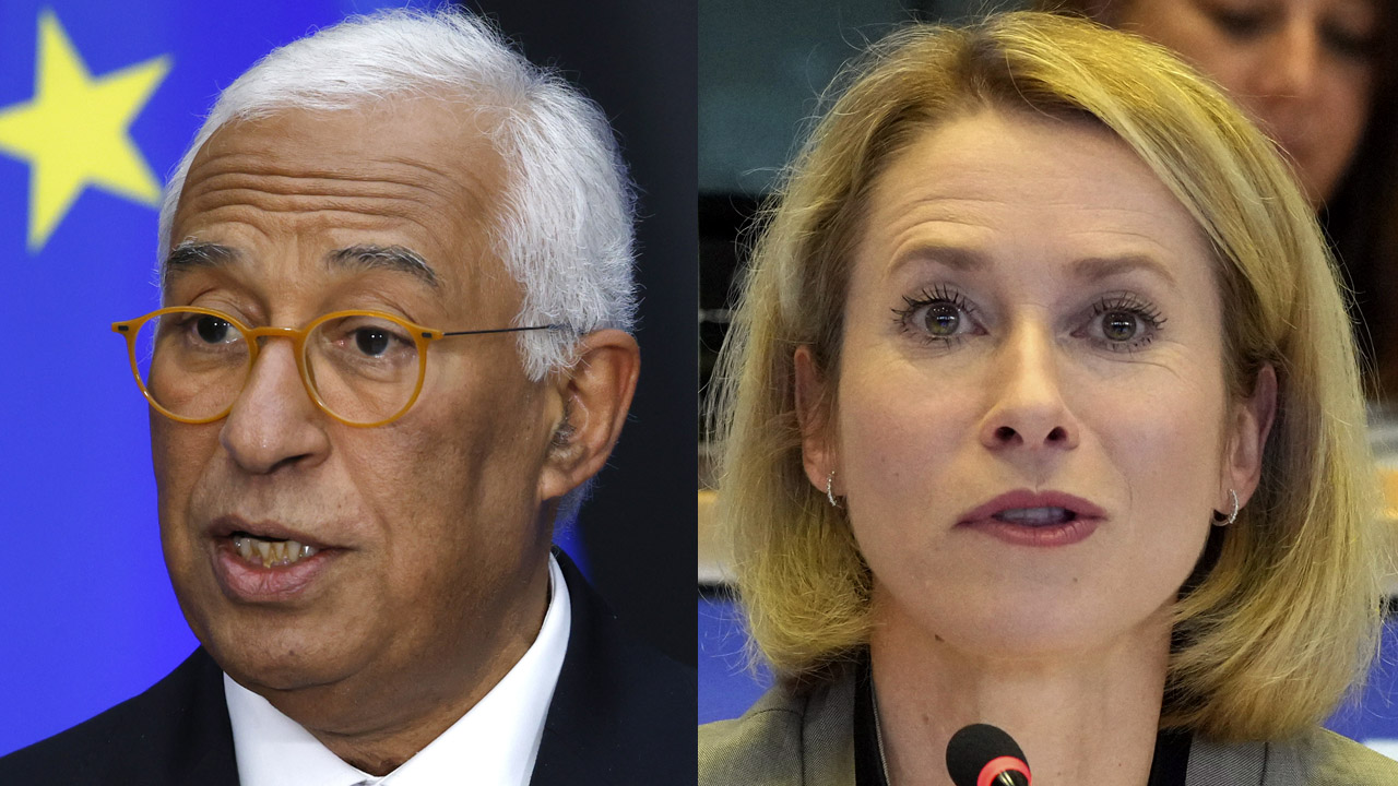 歐盟理事會新任主席柯斯塔(Antonio Costa，左)與歐盟新任對外政策高級代表卡拉斯(Kaja Kallas，右)。資料合成照。(美聯社/達志影像)