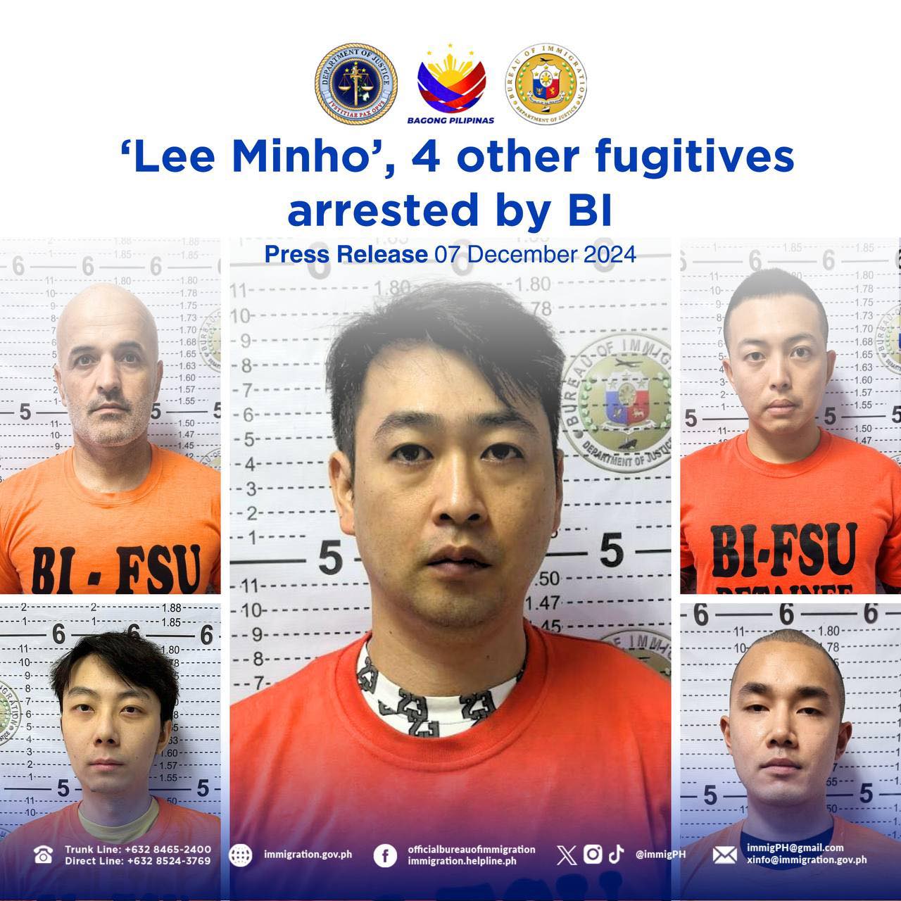 菲律賓移民局 宣布近期在行動中逮捕5名外籍犯罪分子，其中包括2名涉嫌因詐欺而遭通緝的台灣人。(FB/@officialbureauofimmigration)