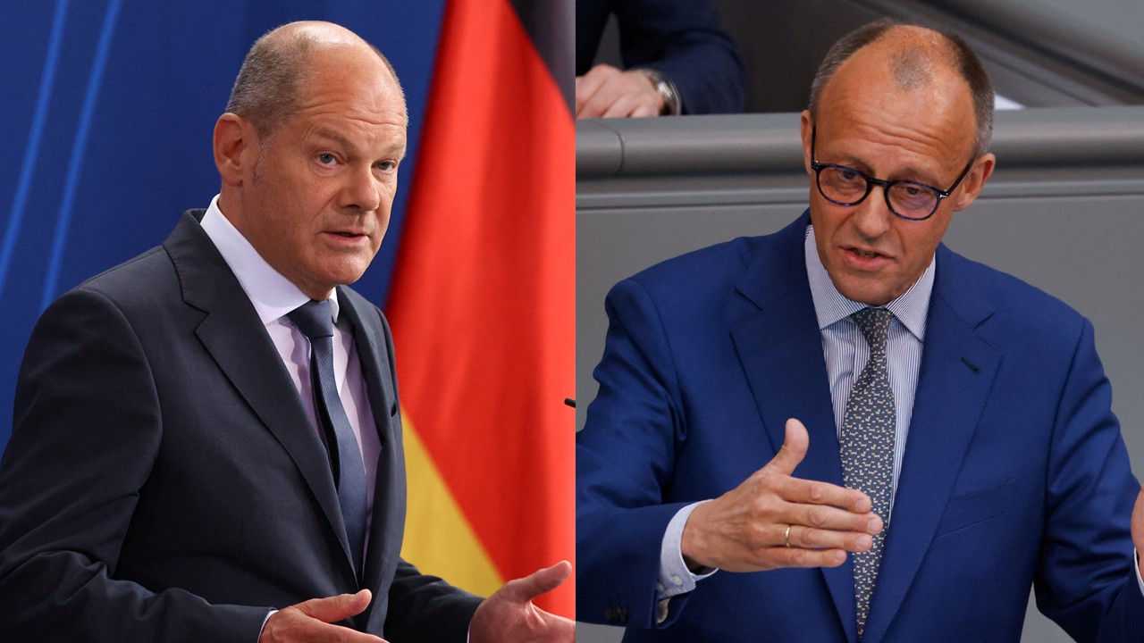 德國總理蕭茲(Olaf Scholz，左)、聯盟黨黨主席黨梅爾茨(Friedrich Merz，右)。合成圖。(RT/達志影像)