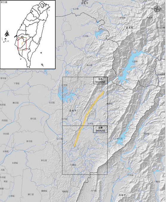 經濟部地礦中心今天(17日)公告3案活動斷層地質敏感區，包括位於台南的口宵里斷層、台東的利吉斷層以及南投的初鄉斷層。圖為活動斷層地質敏感區F0025口宵里斷層。(圖 : 經濟部地礦中心)