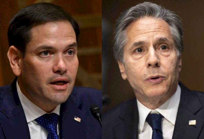 美國國務卿布林肯(Antony Blinken)(右)、內定下任國務卿、共和黨參議員盧比歐(Marco Rubio)(左)。(AFP、路透社／達志影像，央廣合成)