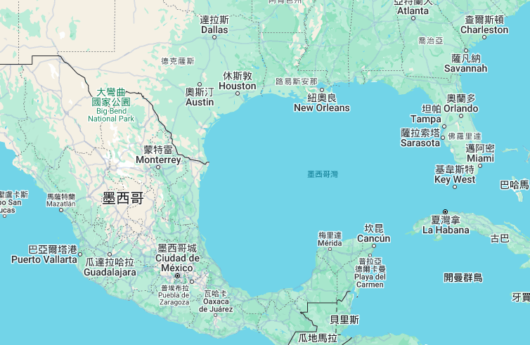 墨西哥灣地理位置圖。(Googlemap)