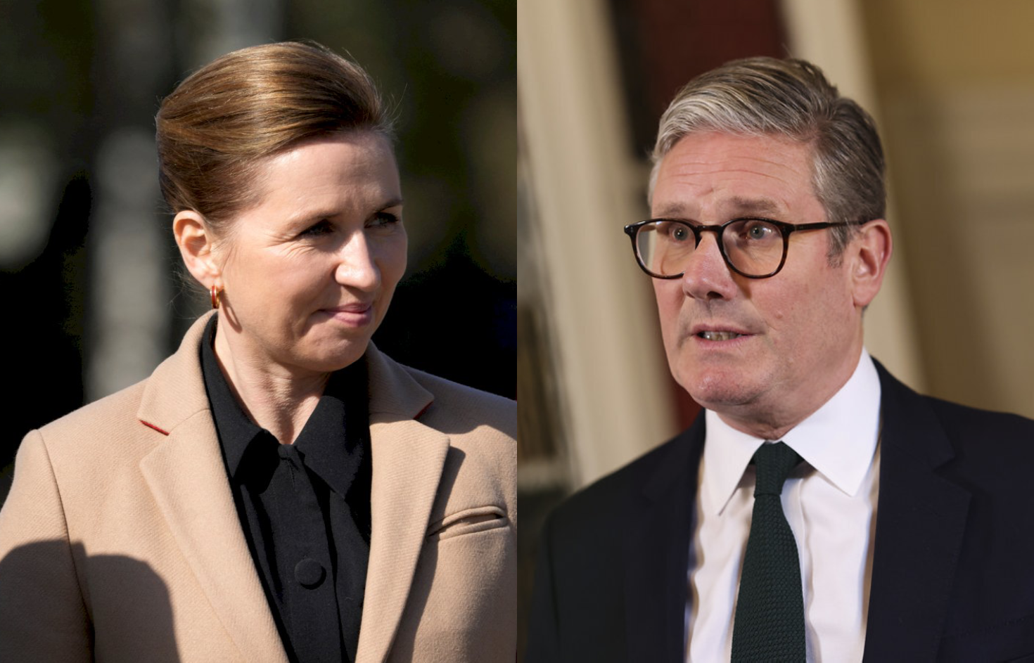 丹麥總理佛瑞德里克森(Mette Frederiksen)與英國首相施凱爾(Keir Starmer)。（合成圖。路透社/達志影像／英國政府）