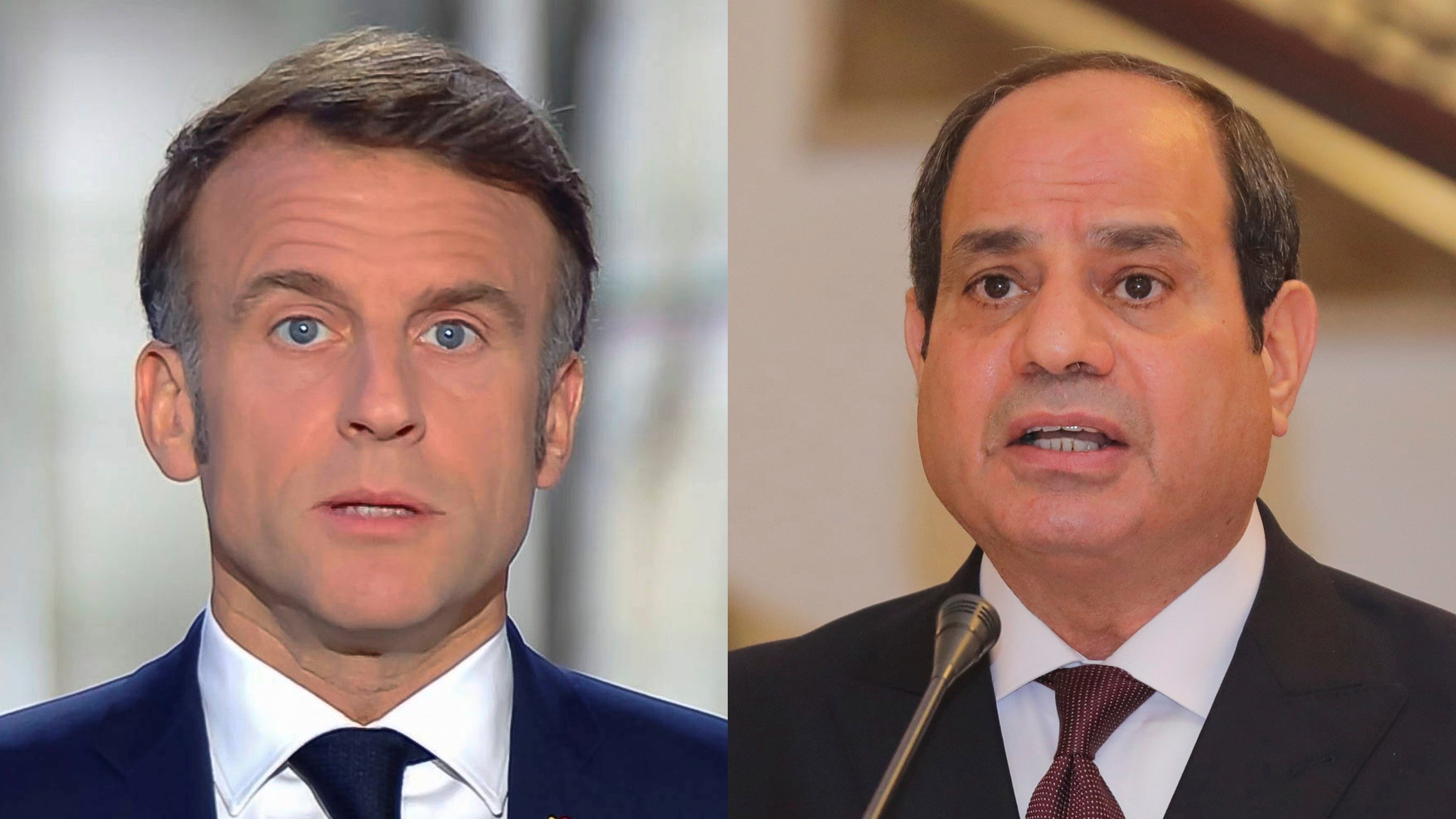法國總統馬克宏(Emmanuel Macron，左)、埃及總統塞西(Abdel Fattah al-Sisi，右)。合成照。(AP/達志影像)
