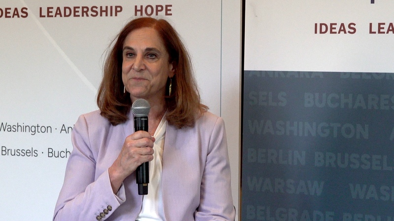 華府智庫「德國馬歇爾基金會」印太計畫主任葛來儀說，川普對台灣的關稅牌，希望達到貿易平衡、台積電在美多設廠的目的。圖攝於113年4月29日。(圖：中央社)