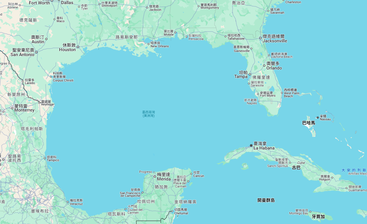 谷歌指出，在美國使用地圖的人會看到「美國灣」，在墨西哥的人會看到「墨西哥灣」，至於其他地方的人則會看到這兩個名字。(翻攝Google map)