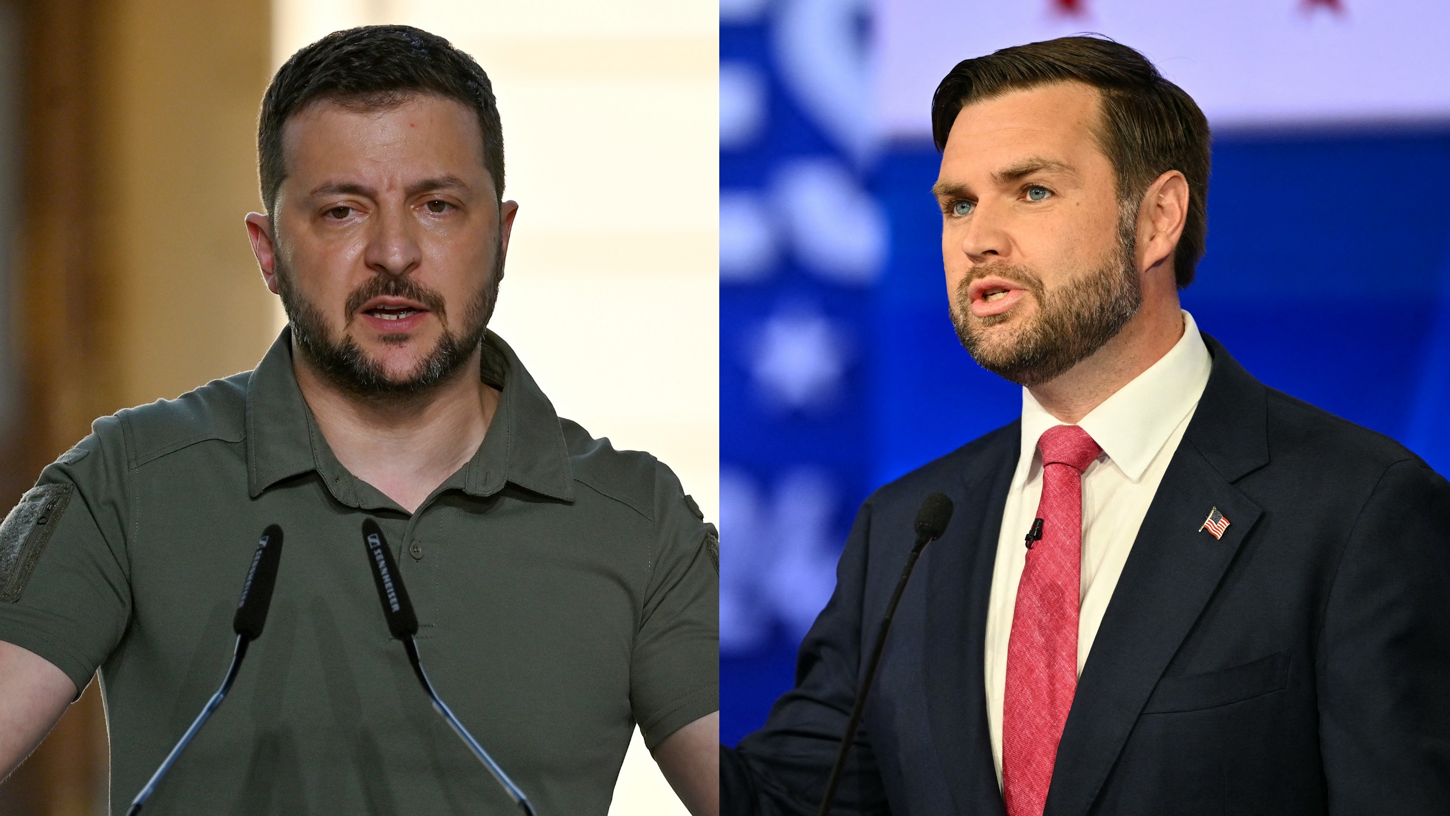 烏克蘭總統澤倫斯基(Volodymyr Zelensky，左)、美國副總統范斯(JD Vance，右)。合成圖。(AFP)