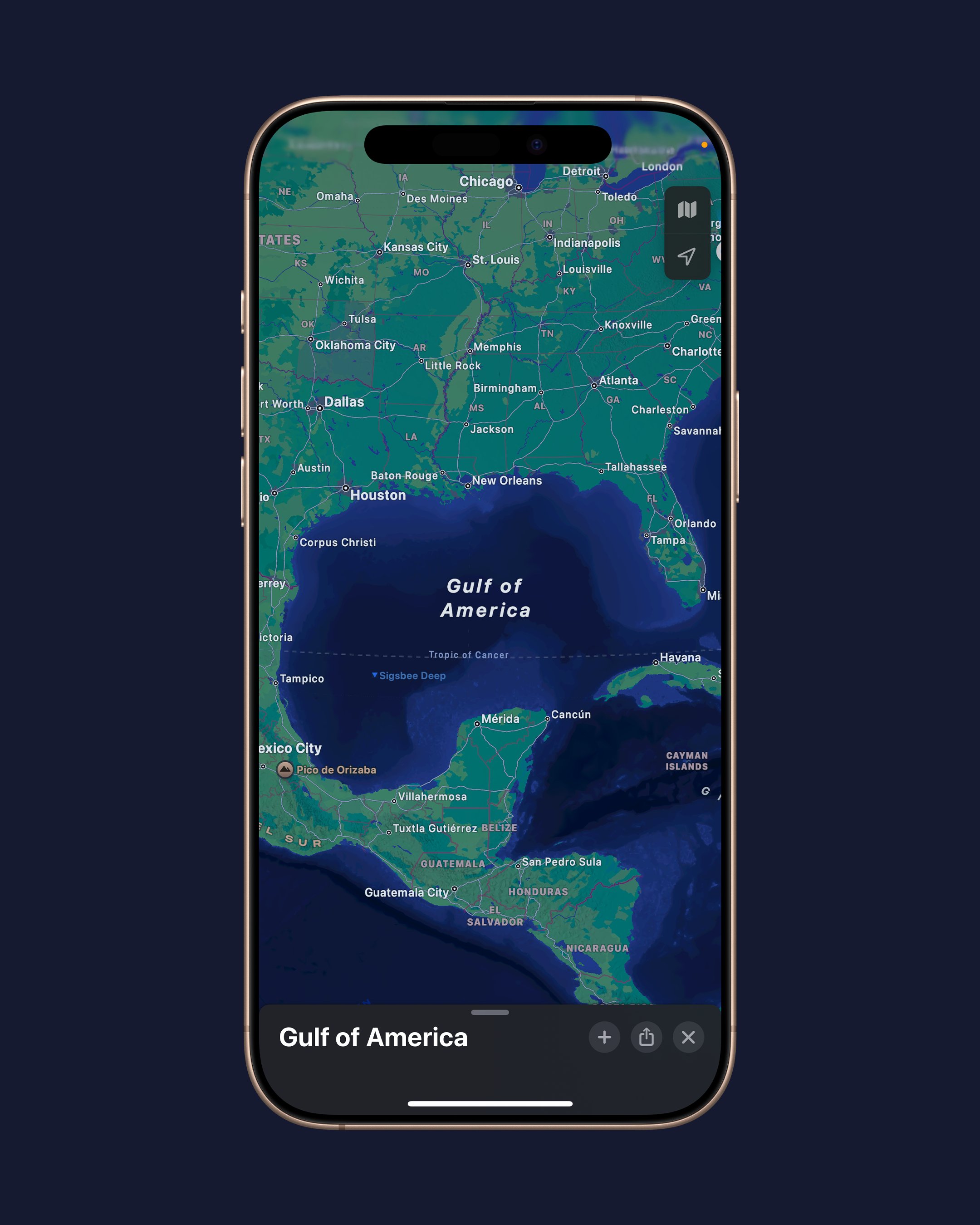 蘋果地圖應用程式上的墨西哥灣現在已被稱為「美國灣」。(X@WhiteHouse)