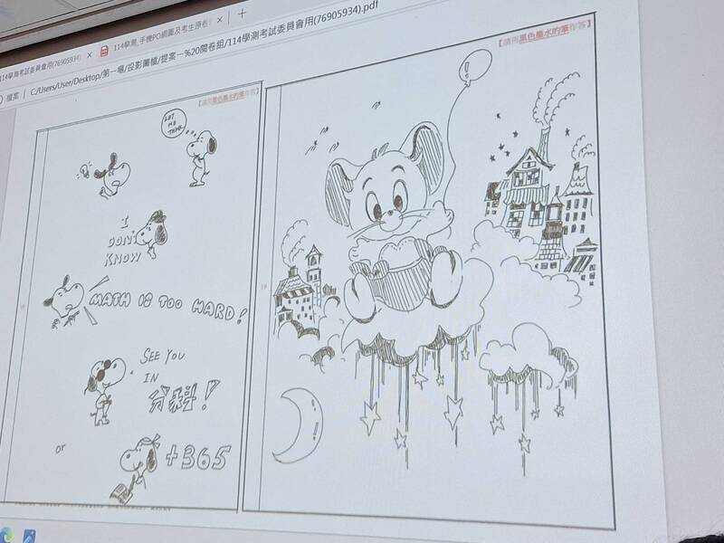 大考中心考試委員會審議114學年學測違規，有考生在答題卷畫圖，因在作答區書寫與答案無關的文字或符號，被扣該節1級分。 (圖：中央社)