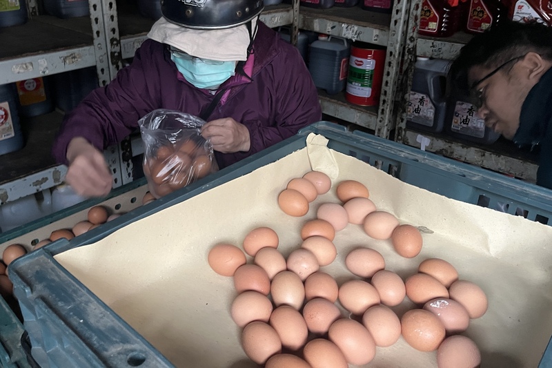 圖為民眾雜糧行挑選雞蛋。(圖：中央社)