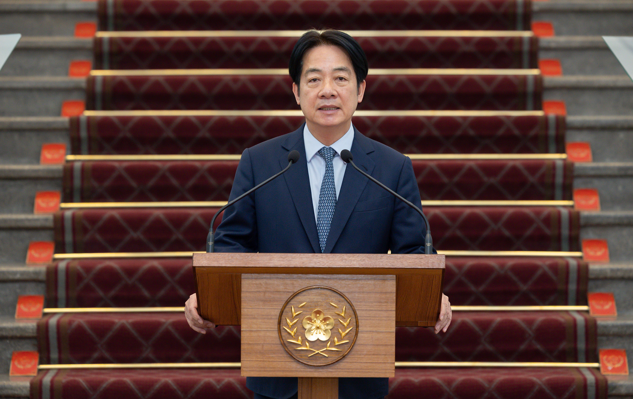 賴清德總統13日召開國安高層會議後，發表敞廳談話。 (圖:總統府)
