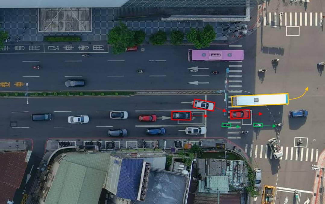 「左轉車道配置」不佳導致左轉待轉車輛干擾後方車輛直行。(運研所提供)