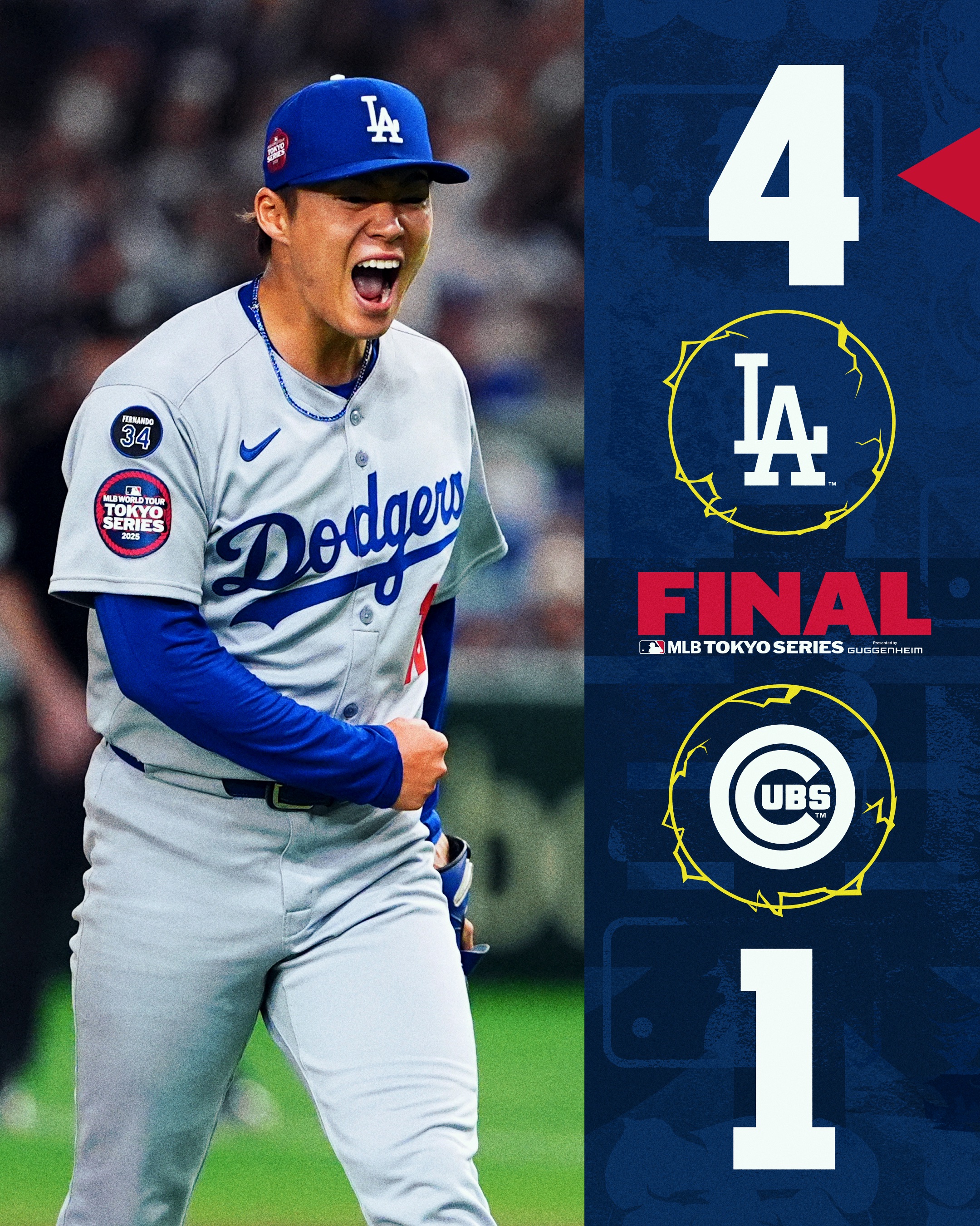 美國職棒大聯盟（MLB）東京開幕戰首賽18日登場，道奇以4比1擊敗小熊。(X@MLB)