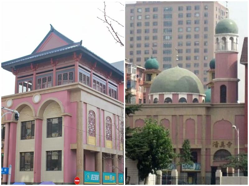 大連清真寺拆去圓頂改為中國風格。(微博)