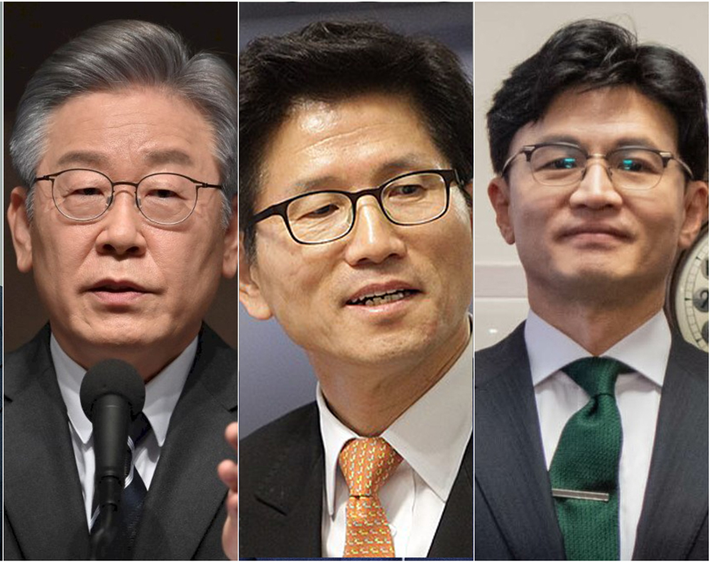 韓國參選新總統可能人選(左起):共同民主黨黨魁李在明、勞動部長金文洙、國民力量黨前代表韓東勳。(維基百科/央廣合成)