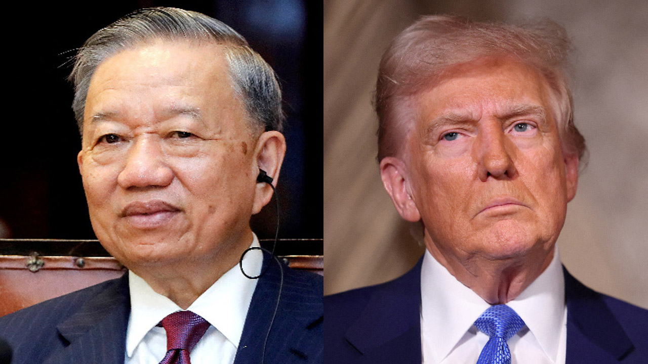 越共總書記蘇林(左)4日晚間和美國總統川普(右)通話時表示，越南願將自美國進口的商品進口稅率下調至0%。資料合成照。(路透社/達志影像)