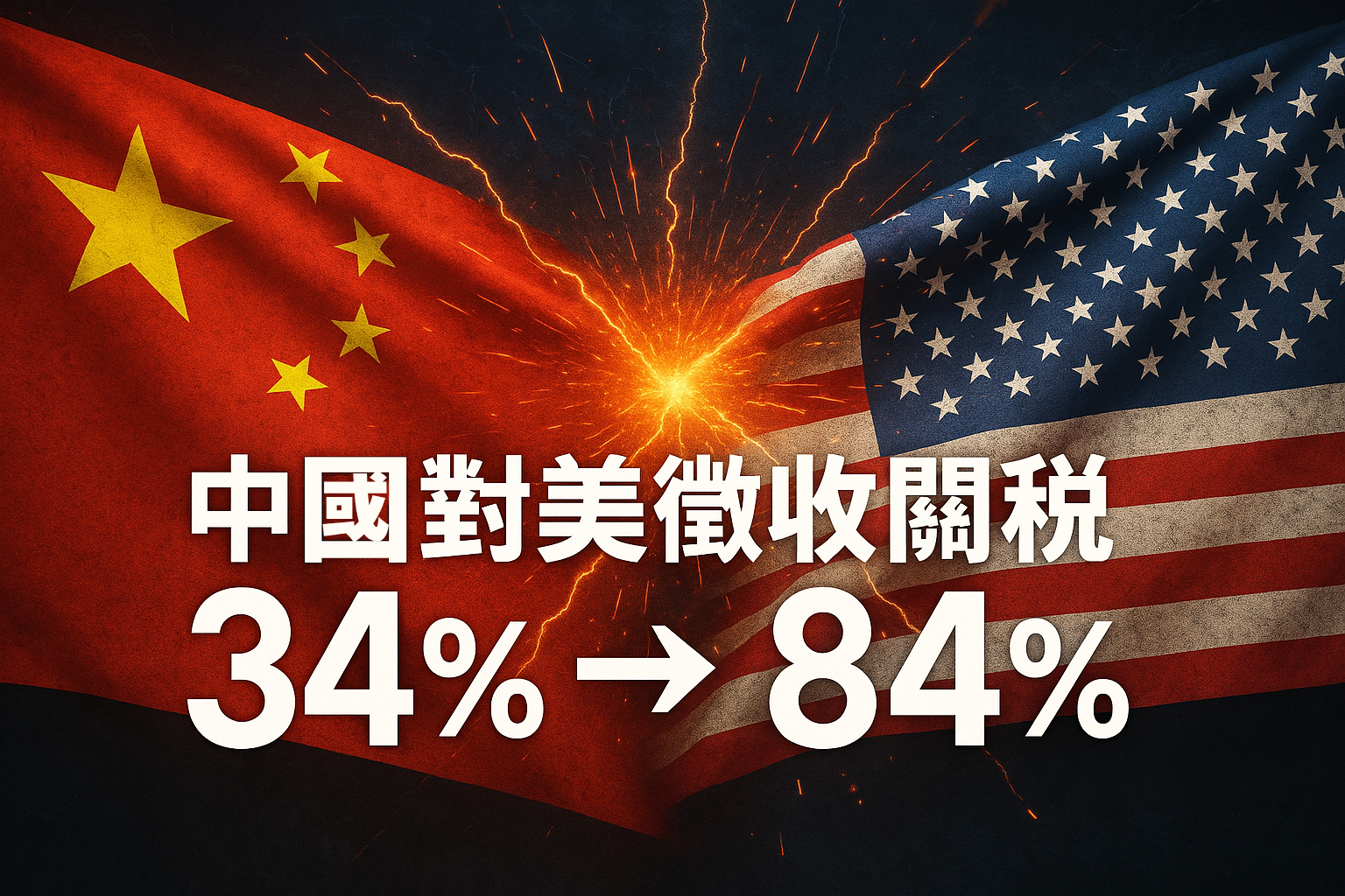 中國財政部9日宣布，將從10日起對美國進口商品徵收84%關稅，高於先前宣布的34%。(AI生成圖)