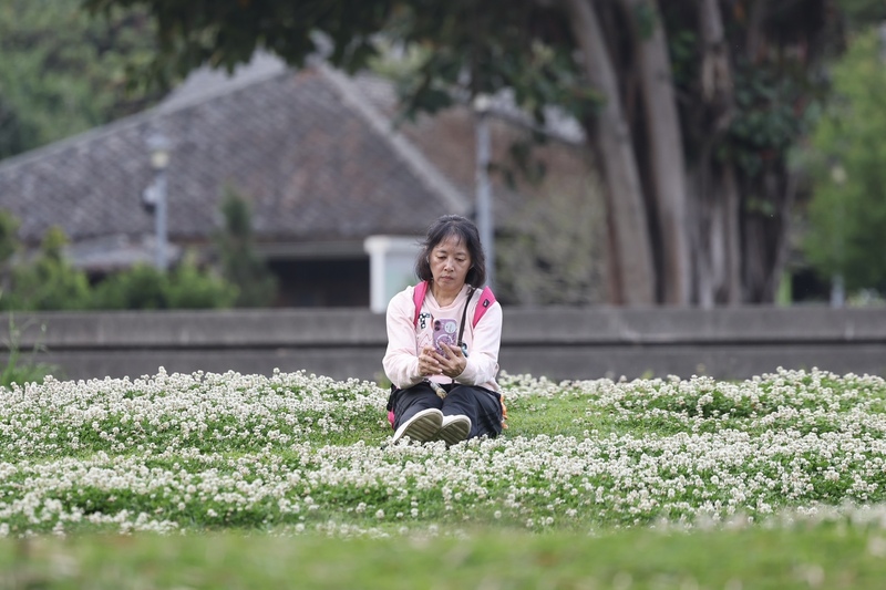 台北花博公園園區內，民眾出遊賞花。 (中央社資料照片)