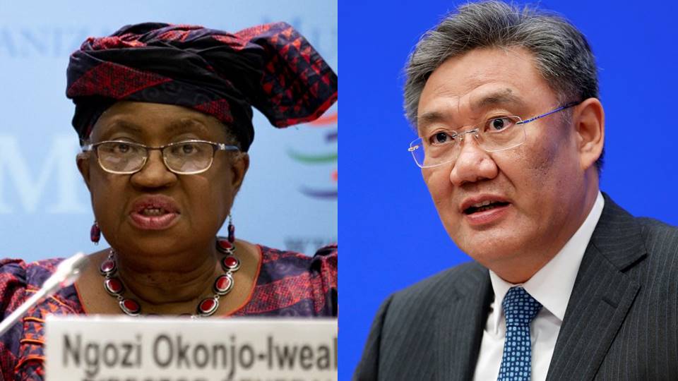 世界貿易組織(WTO)秘書長伊衛拉(Ngozi Okonjo-Iweala)(左)、中國商務部部長王文濤(右)。合成照。(AFP/路透社/達志影像)