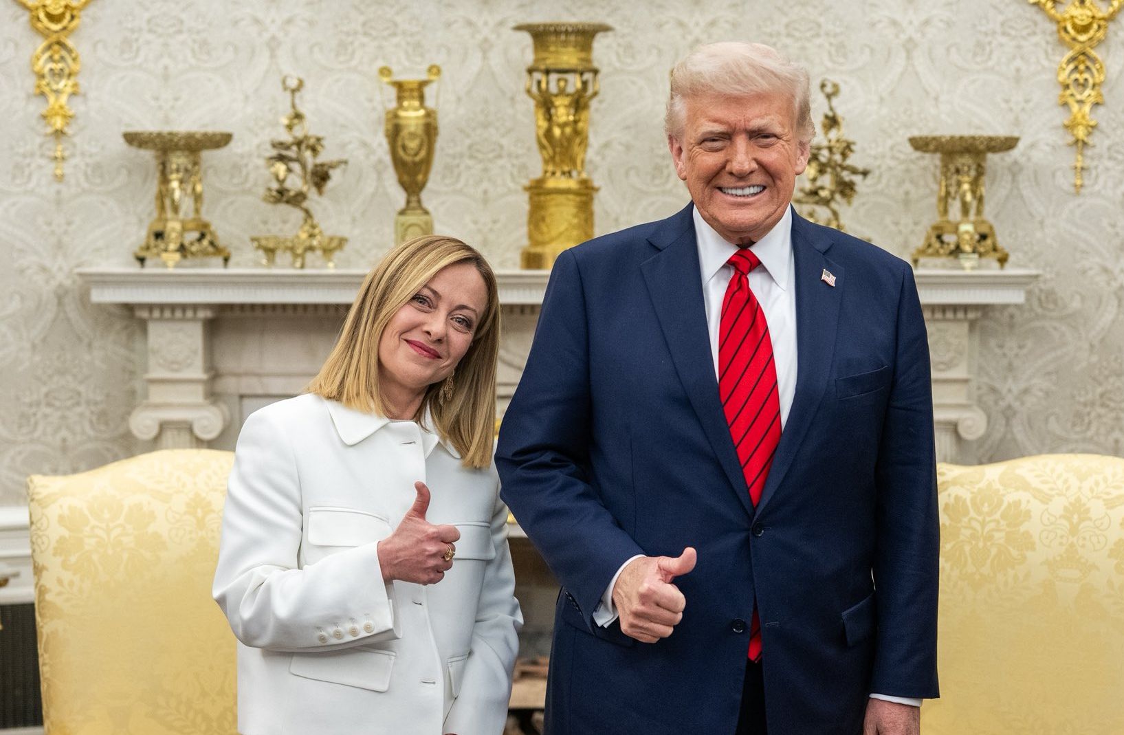 義大利總理梅洛尼(Giorgia Meloni)17日訪問白宮會見美國總統川普(Donald Trump)。 (圖:X@WhiteHouse)