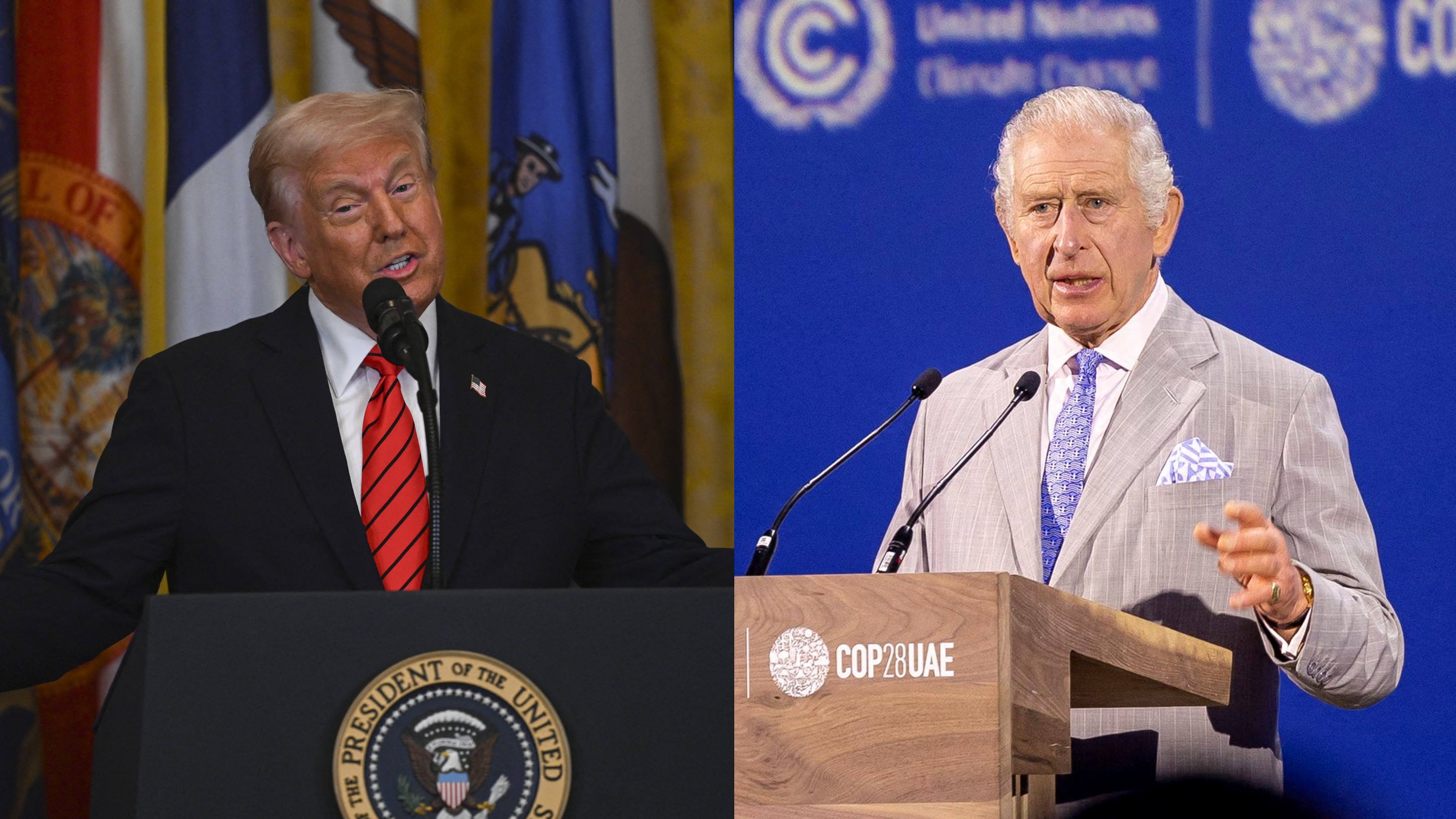 美國總統川普(Donald Trump，左)、英王查爾斯三世(King Charles III，右)。合成圖。(AFP)