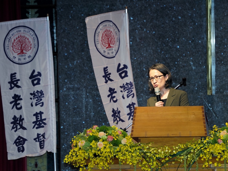 「台灣基督長老教會第70屆總會通常議會」22日下午在台北馬偕紀念醫院舉行，副總統蕭美琴（圖）出席致詞。 (圖：中央社)