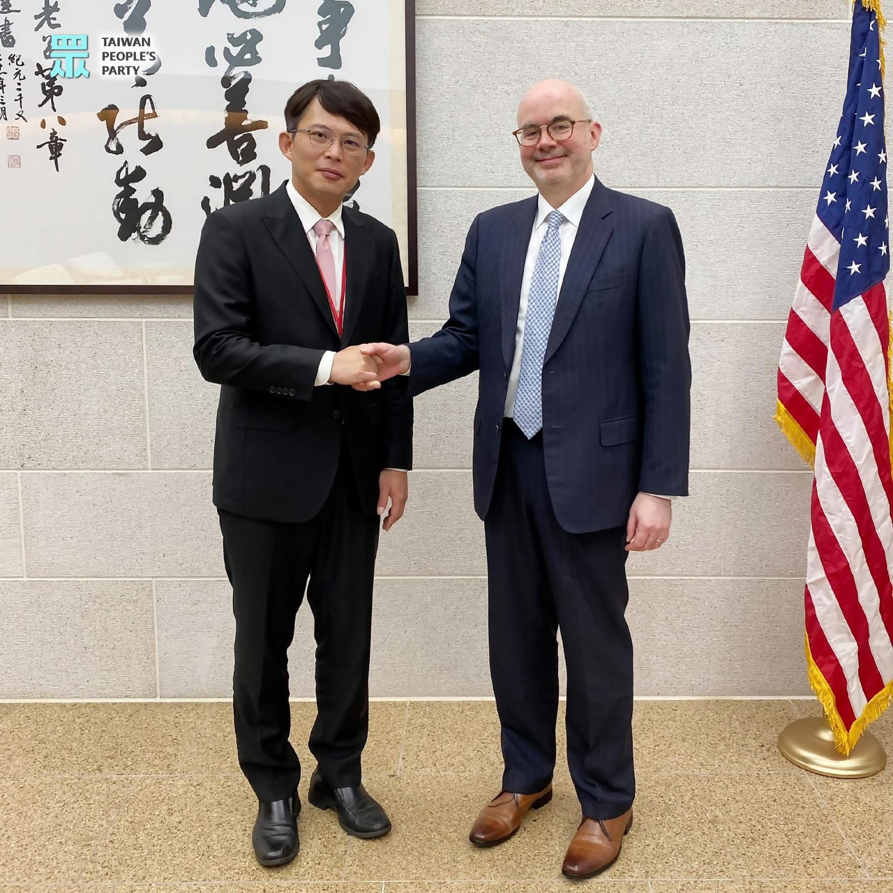 台灣民眾黨主席黃國昌於本週拜會美國在台協會（AIT)與處長谷立言（Raymond Greene）進行會談。（圖：台灣民眾黨提供）