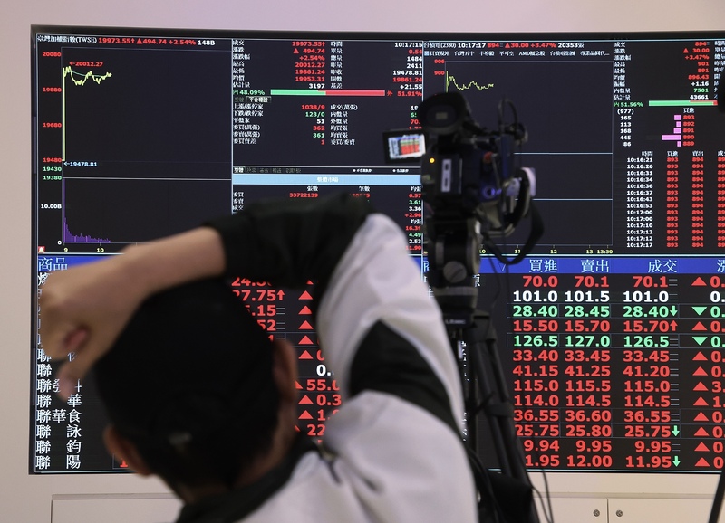 台股25日早盤開高，最高來到20012點附近，上漲逾500點。(圖：中央社)