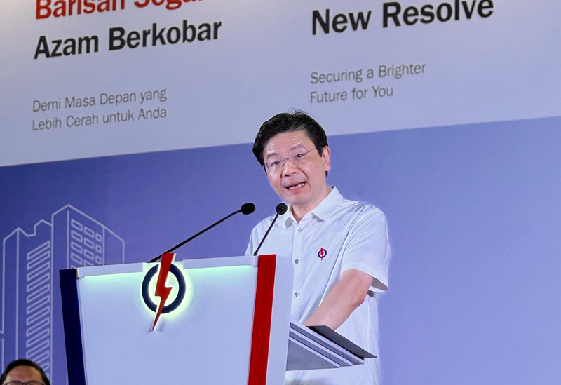 新加坡大選將至，執政黨人民行動黨秘書長黃循財28日呼籲選民支持行動黨。圖為黃循財24日出席一場群眾大會。(圖：中央社)