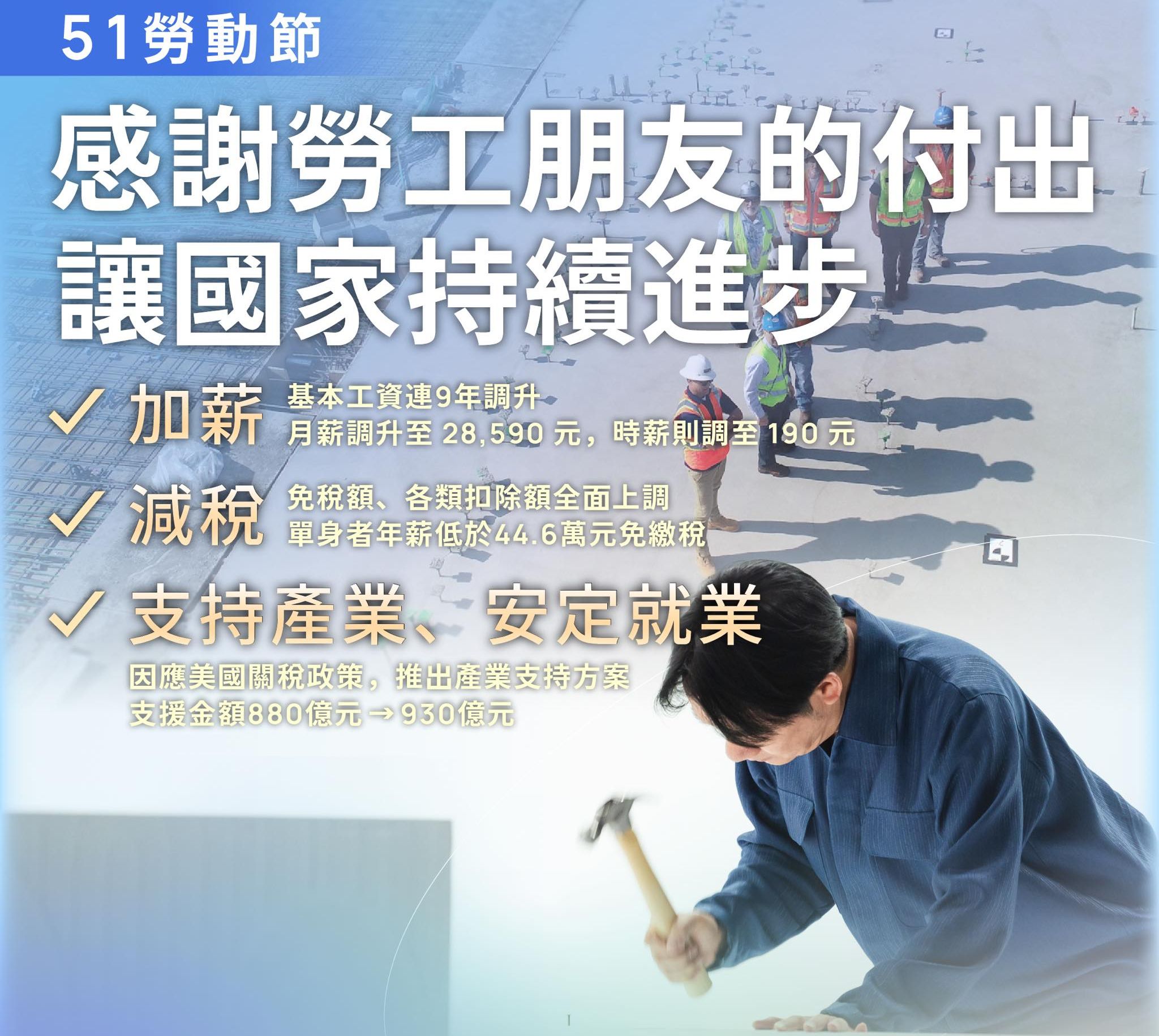 賴總統臉書發文感謝勞工付出。 (圖:賴總統臉書)