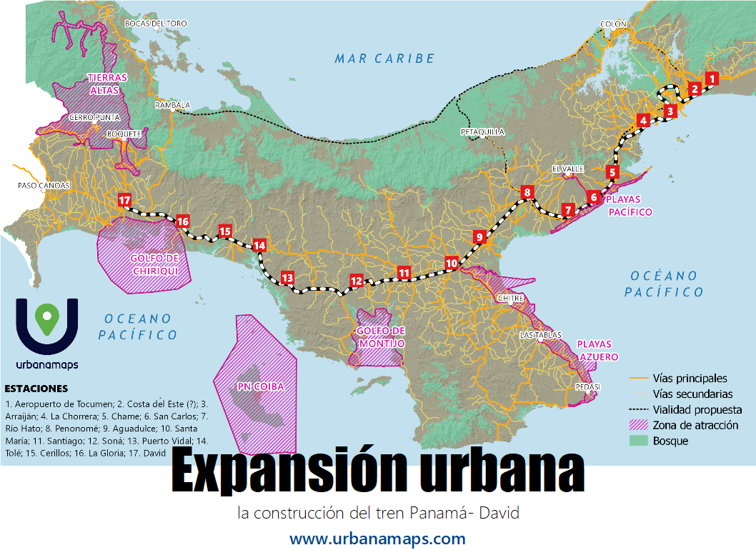 巴拿馬將興建「巴拿馬-大衛」（Panama-David）鐵路計畫，預計2026年動工。 (圖:FB/urbanamaps)