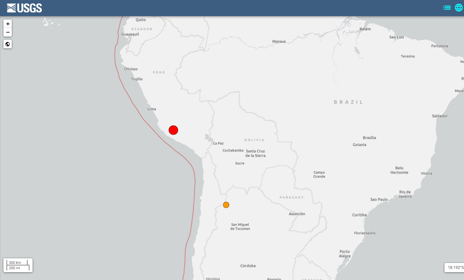 德國地球科學研究中心(GFZ)表示，秘魯中部17日發生一起規模6.1地震。(翻攝USGS官網)